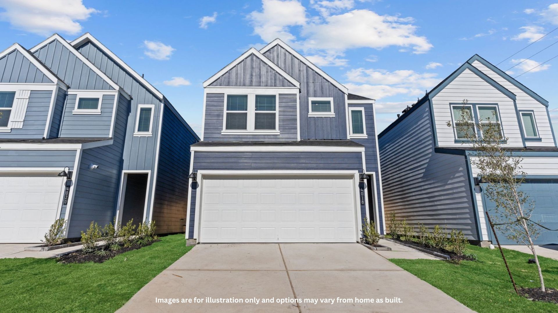 Two-story home with grey siding and a two-car garage.