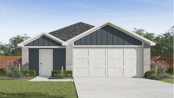 one story home with a dark grey exterior