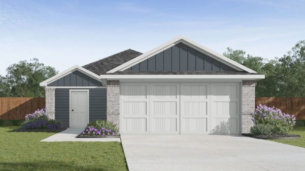 one story home with dark exterior and light brick