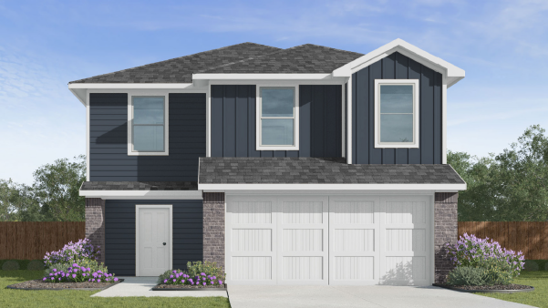 two-story home with siding and brick accents