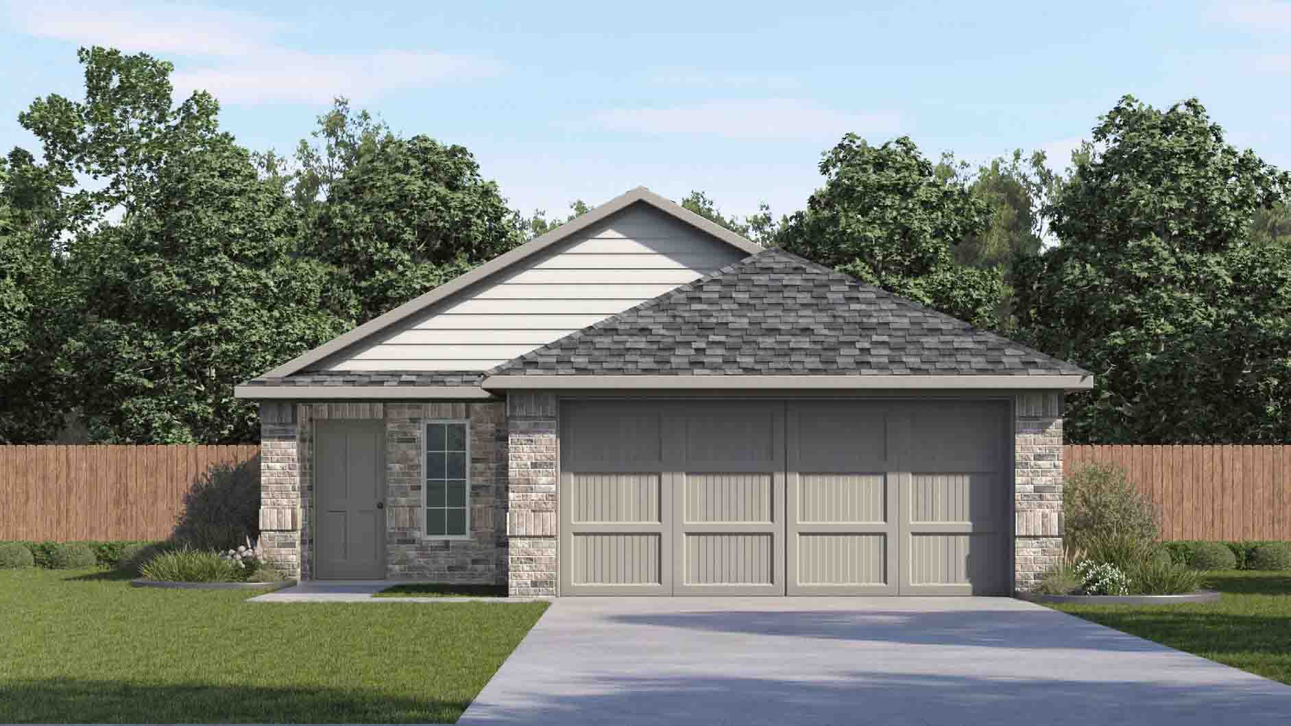 one story home with brick and siding on the exterior