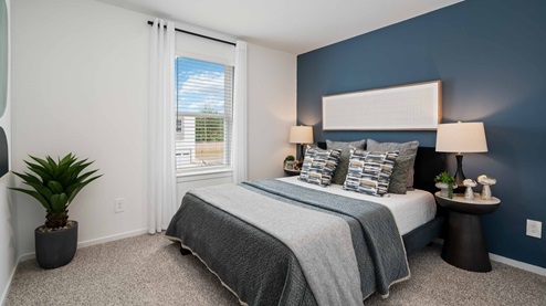 alaia crossing model home third bedroom with carpet flooring and tall single window