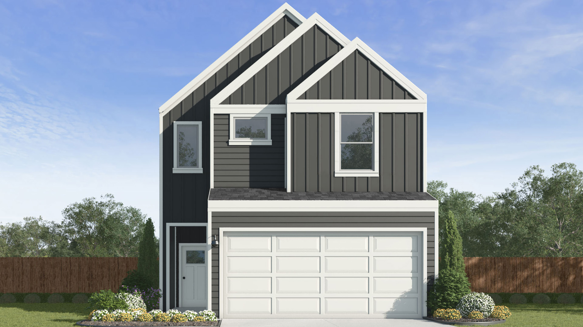 boxwood plan exterior elevation A rendering, a two story home with a two car garage