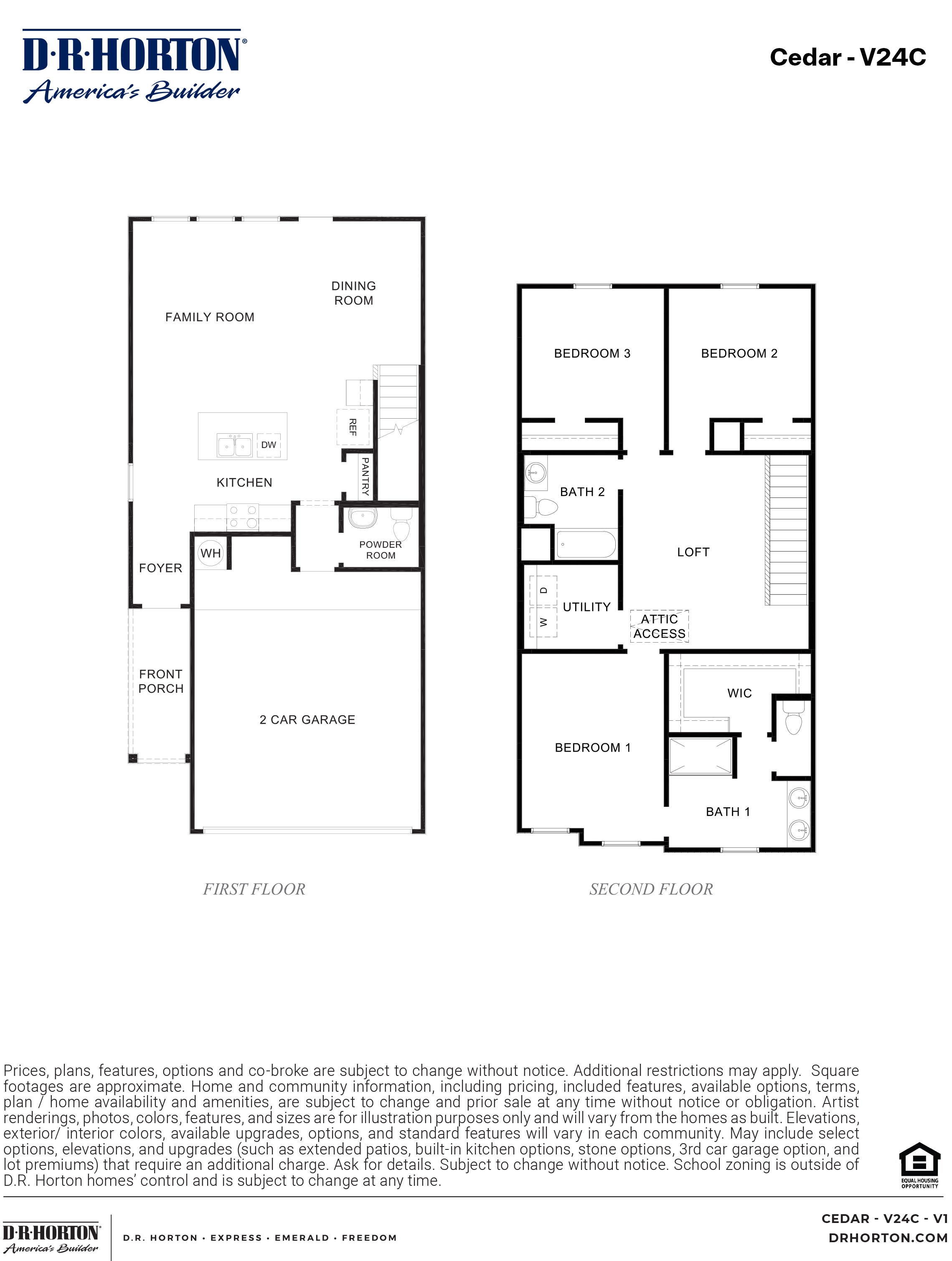 cedar floorplan, a two story home with 3 bedrooms and 2.5 baths