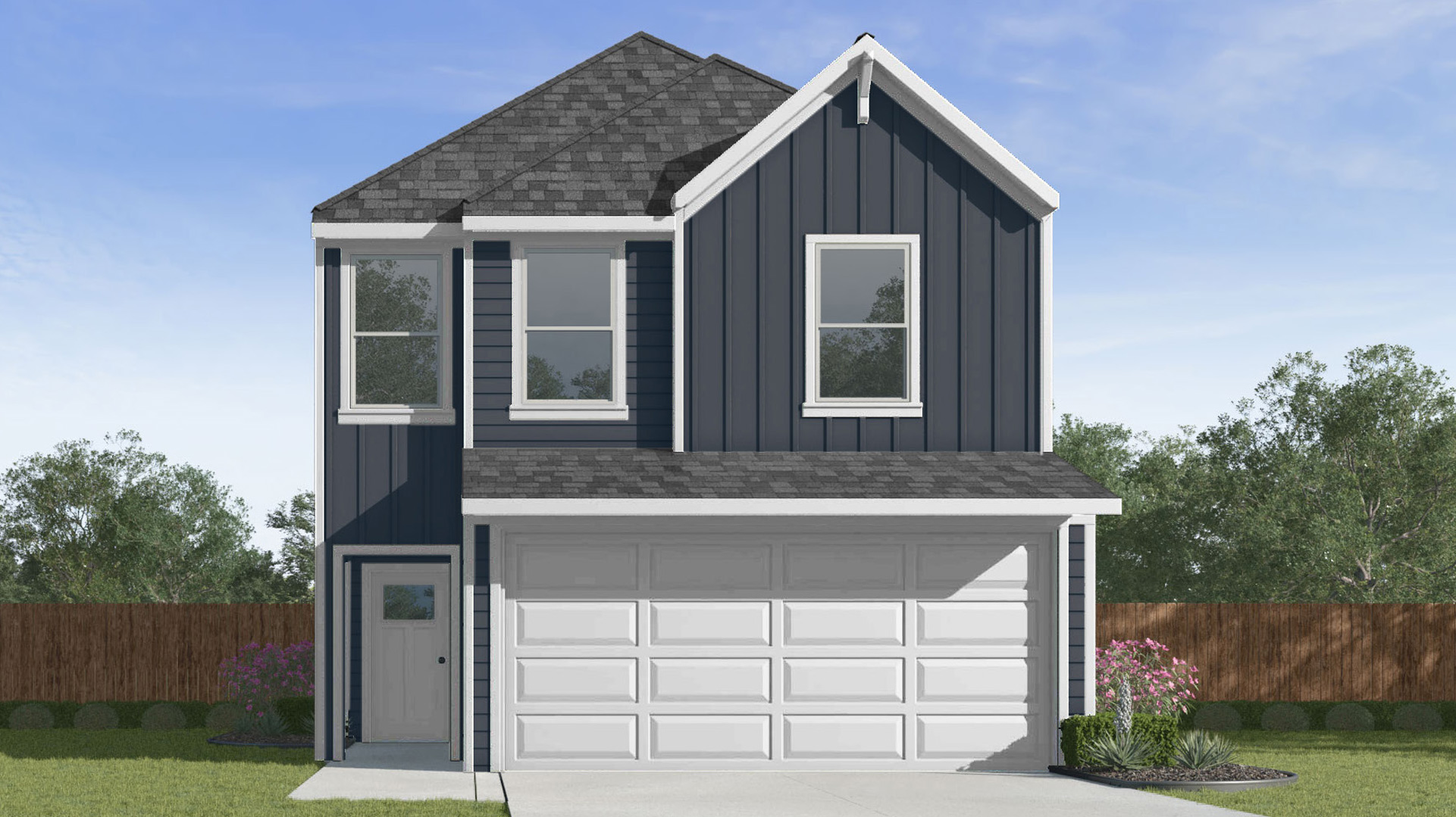 cedar plan exterior elevation A rendering, a two story home with a two-car garage