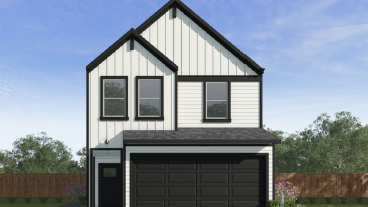 two story home with three large windows on the front of the home