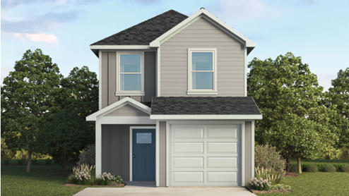 two-story home with siding, a front porch and a one car garage