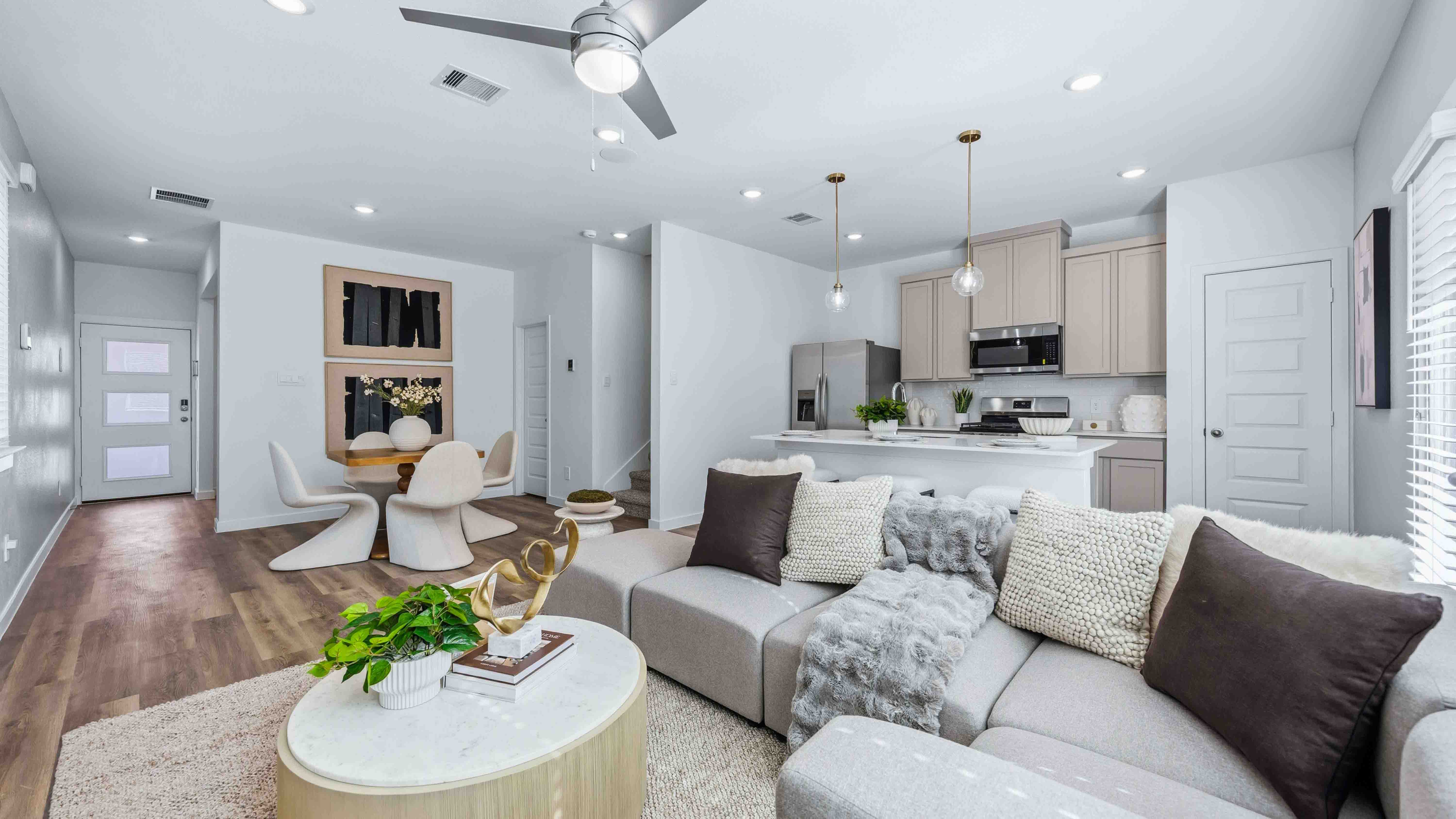 open concept living and dining area