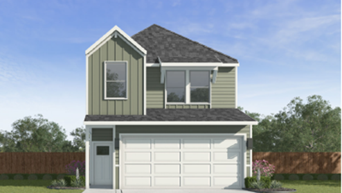 two-story home with a covered front porch area with a two car garage