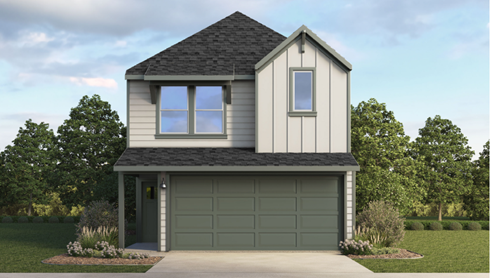 two-story home with a two tone color scheme