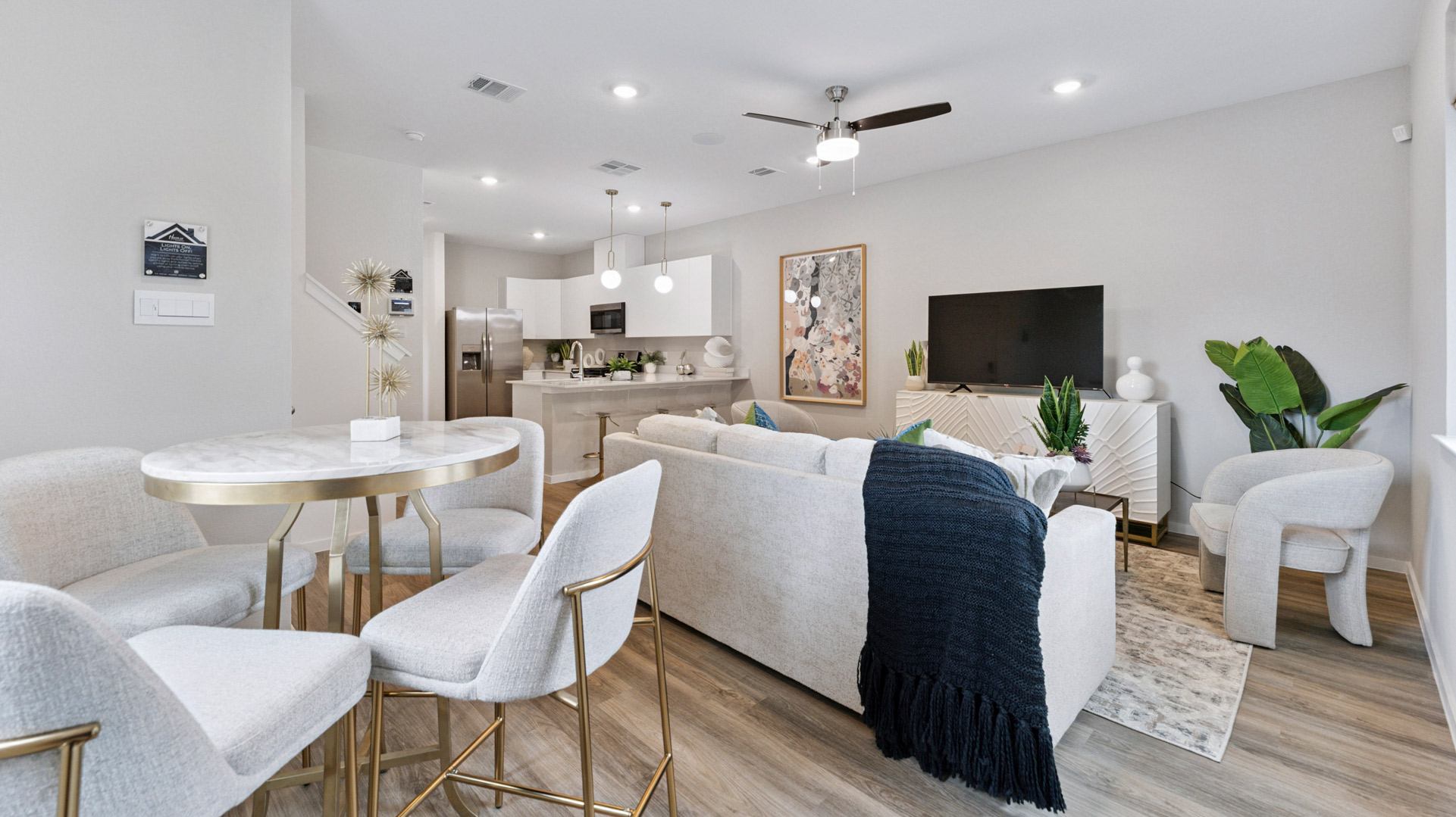 open concept living on the first floor of the honeysuckle plan