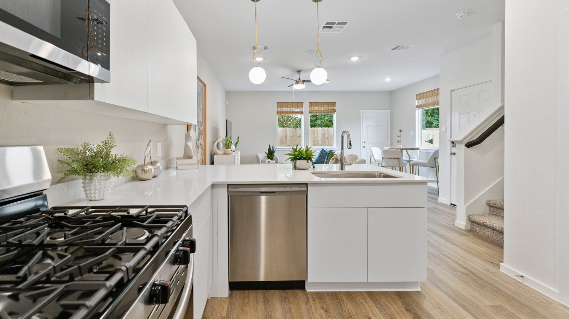 kitchen overlooks main living areas