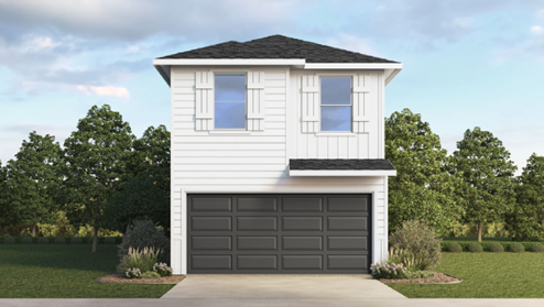 Two-story home with white siding and a two-car garage.