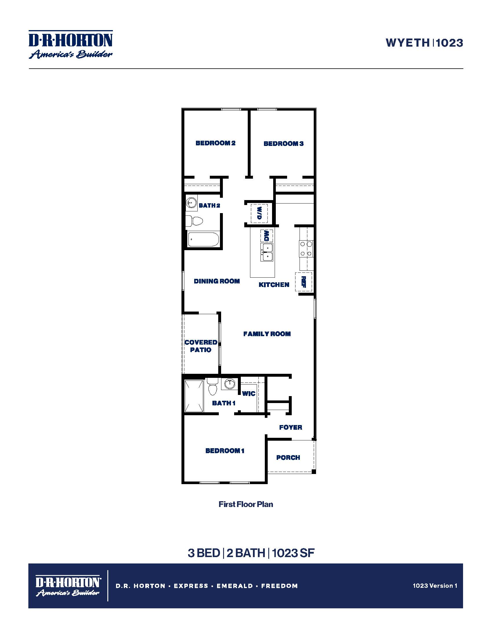 the wyeth floor plan spanning 1023 square feet