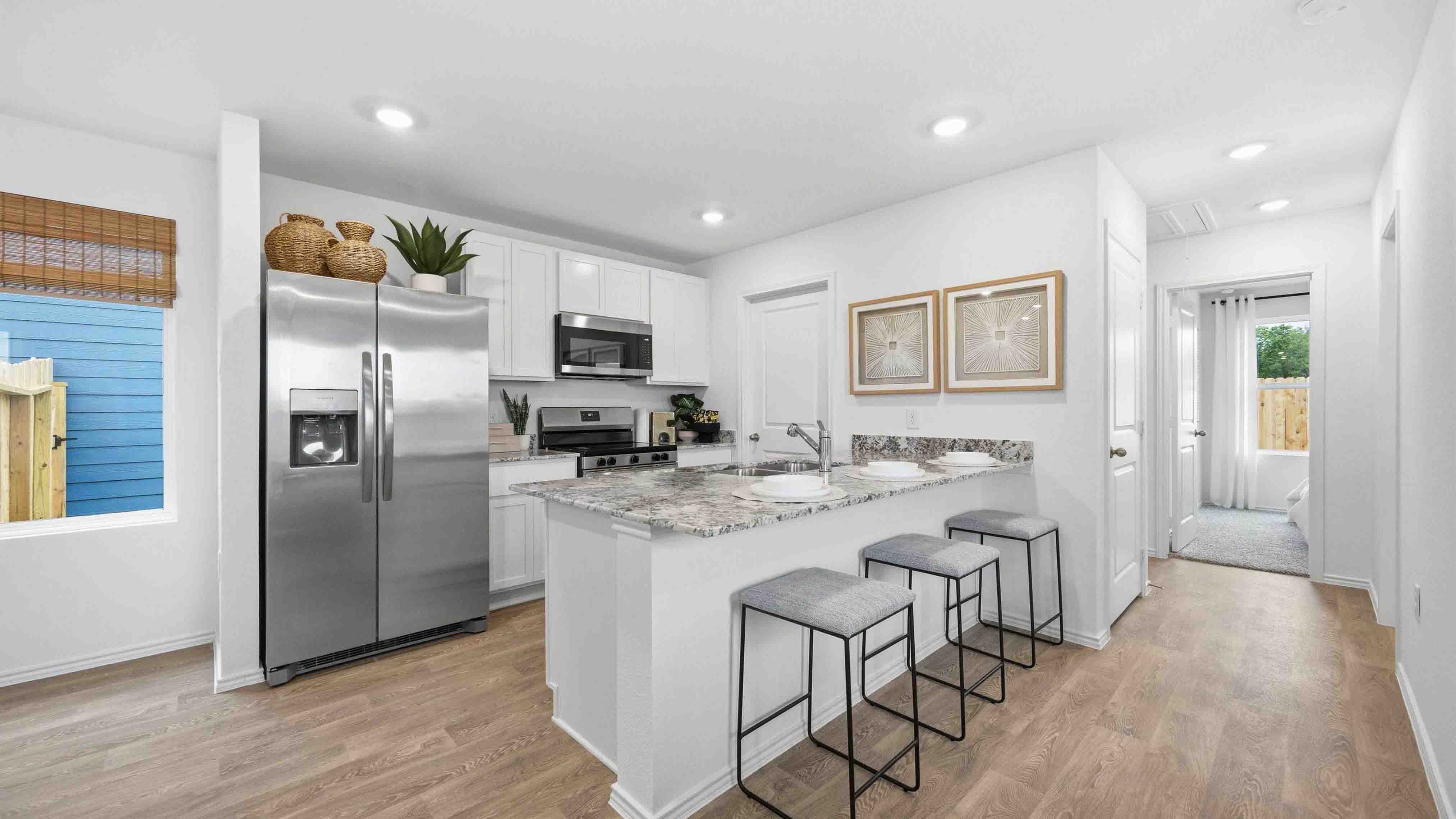 kitchen with an island for additional seating