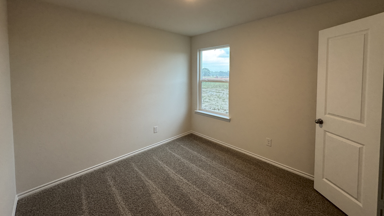 secondary bedroom with carpet and large window