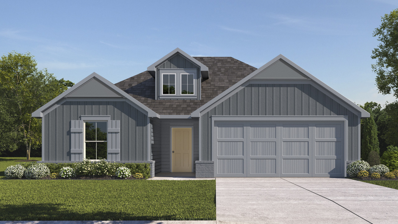 render of single story home with 2 car garage