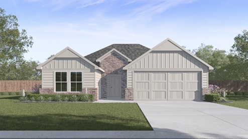 Single story rendering with brick and stone