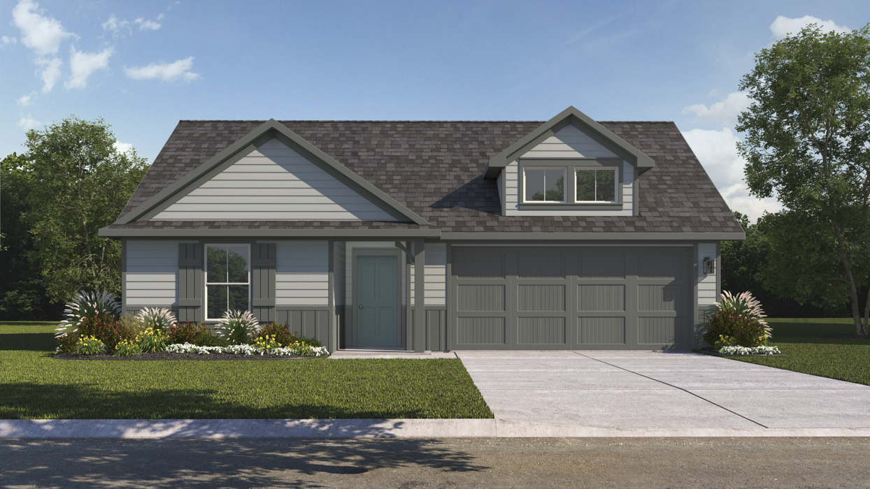 rendering of one story home with siding exterior