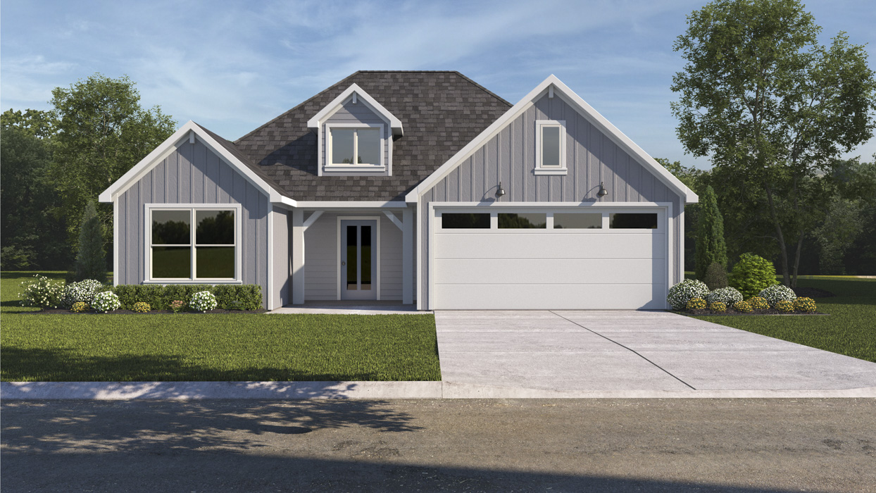 rendering of one story home with siding exterior