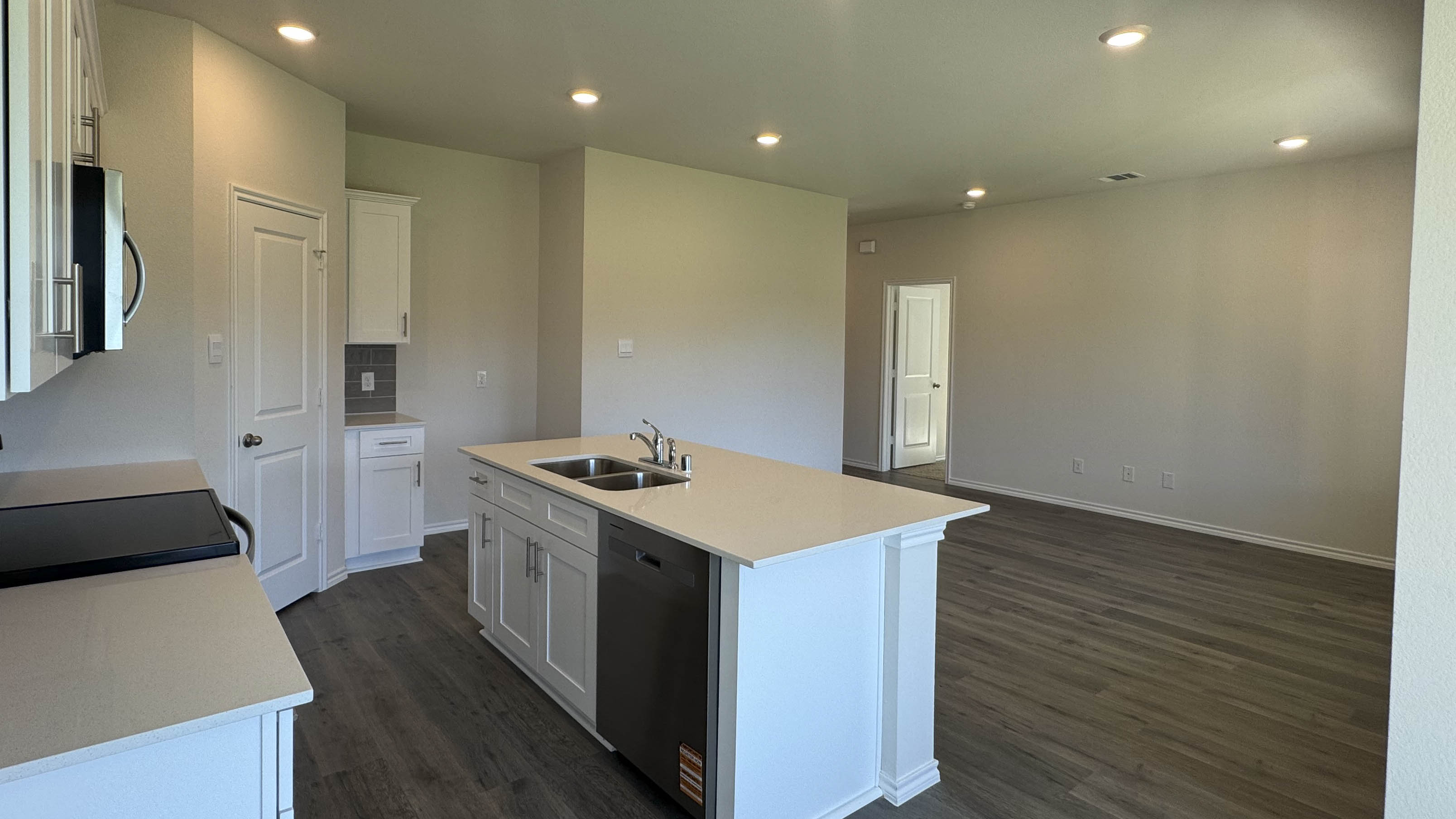 kitchen and living area