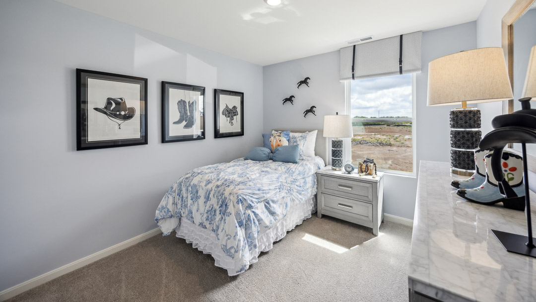 bedroom 4 with twin size bed, nightstand, dresser and window