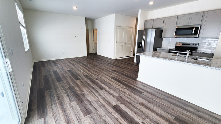 Open concept Kitchen, dining living area