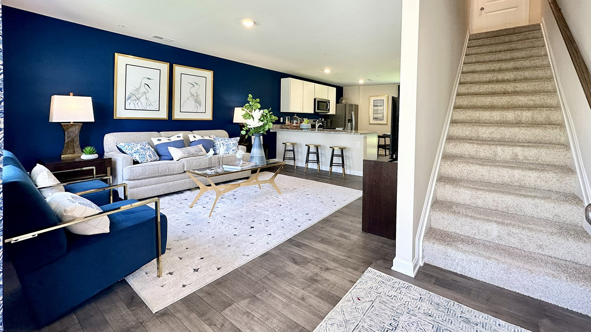 Living room and stairs to second floor