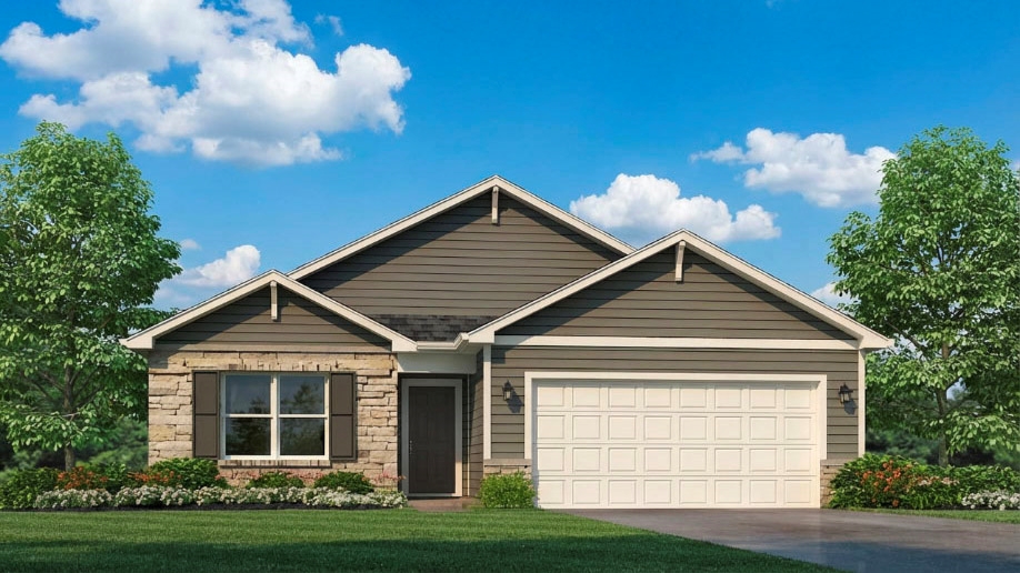 Rendering of Harmony plan with a 2 car attached garage.