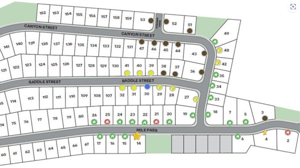 Miles Pointe Site Layout showing a start symbol on lot #14.
