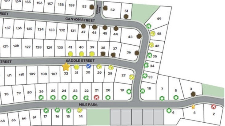 Miles Pointe site layout showing a start on lot #32.
