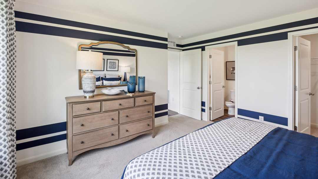 Interior bedroom with bathroom