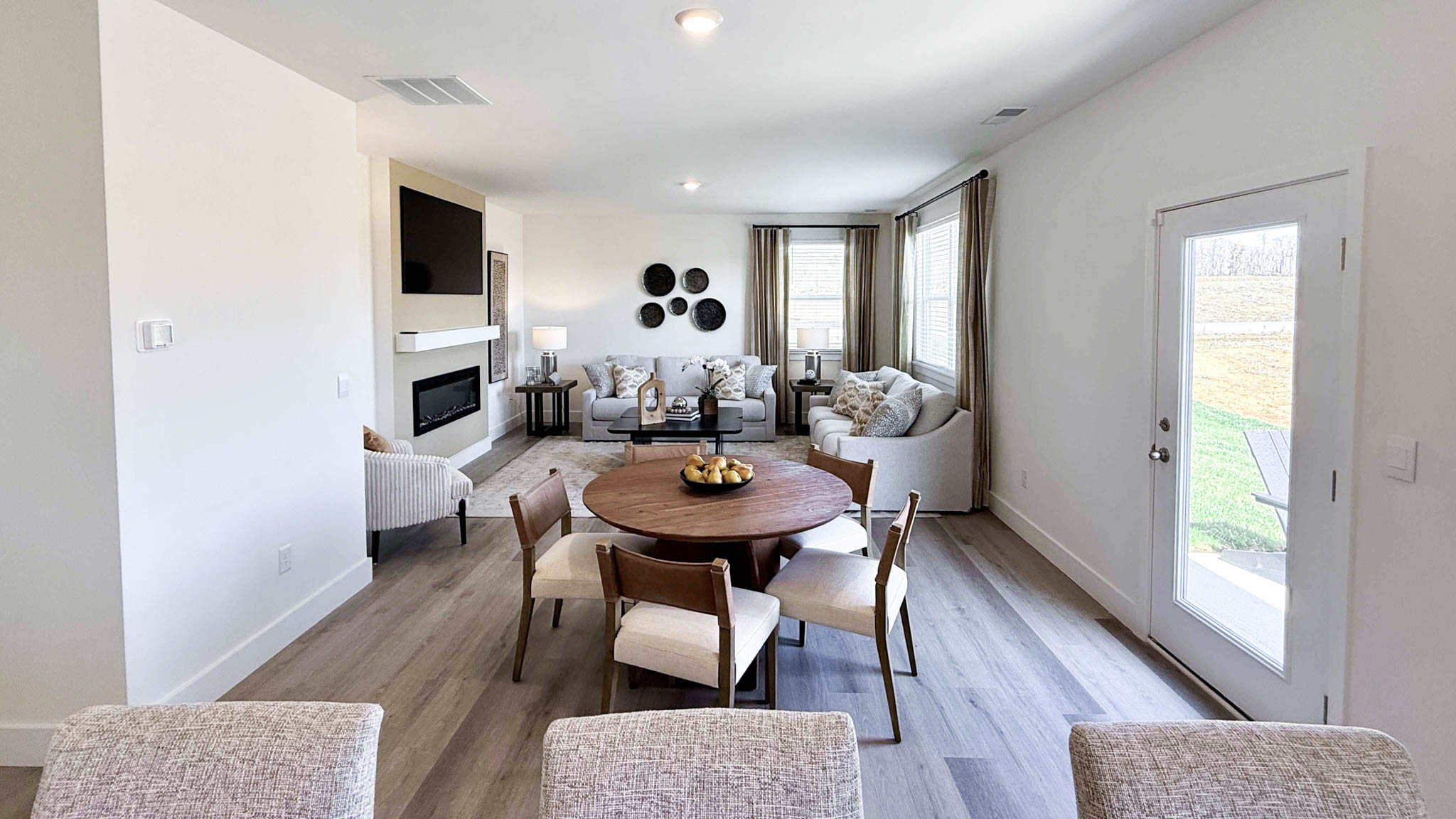 kitchen view of dining and living room