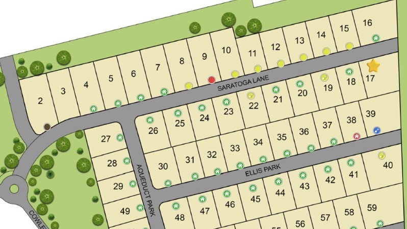 Site layout showing Cowley Farms Lot #17 with a start symbol on it.