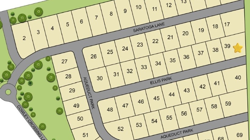 Site layout. Home is located on homesite #39.