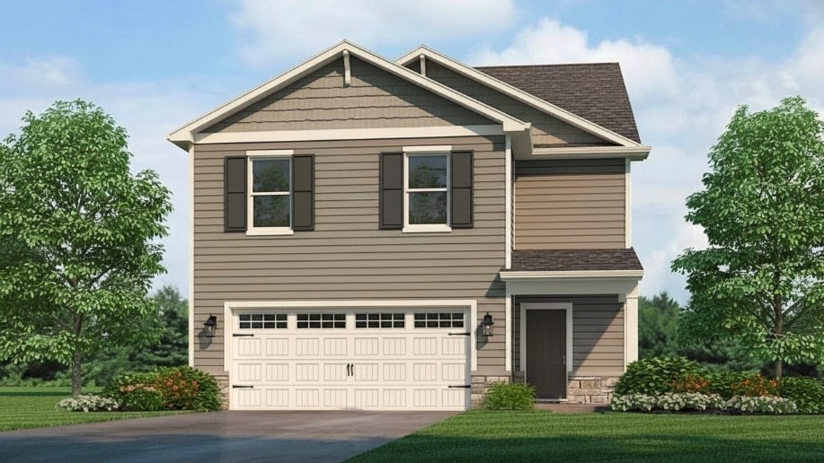 Rendering of Pine B2 with covered stoop and a 2 car attached garage.