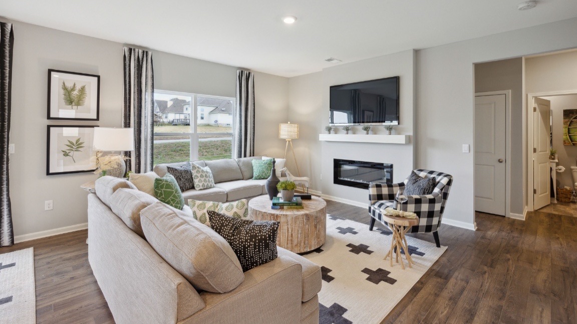 Living room with fireplace.