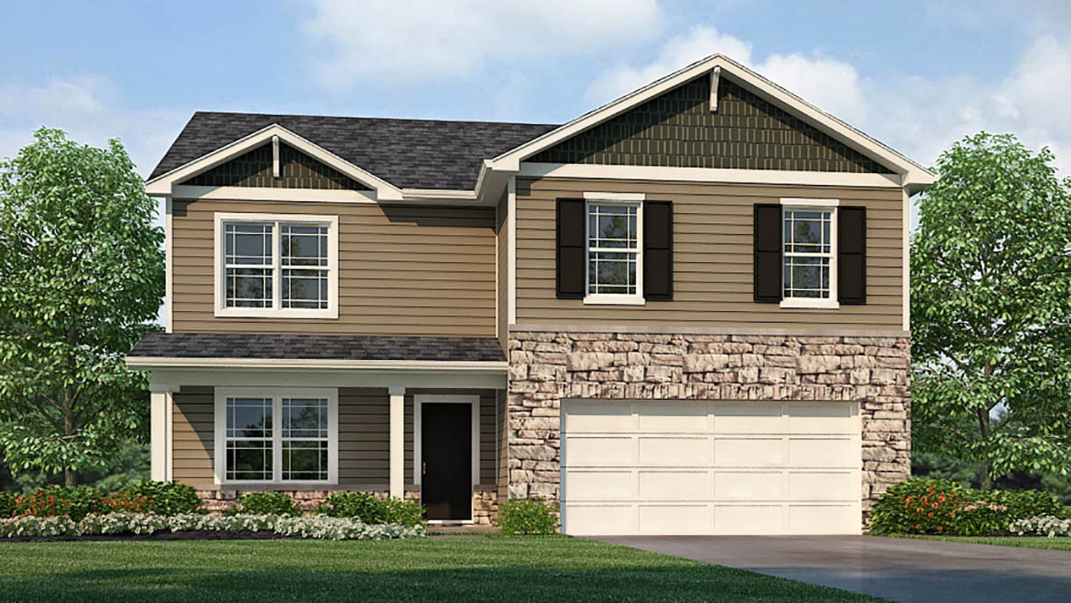 Rendering of floorplan with partial brick siding.