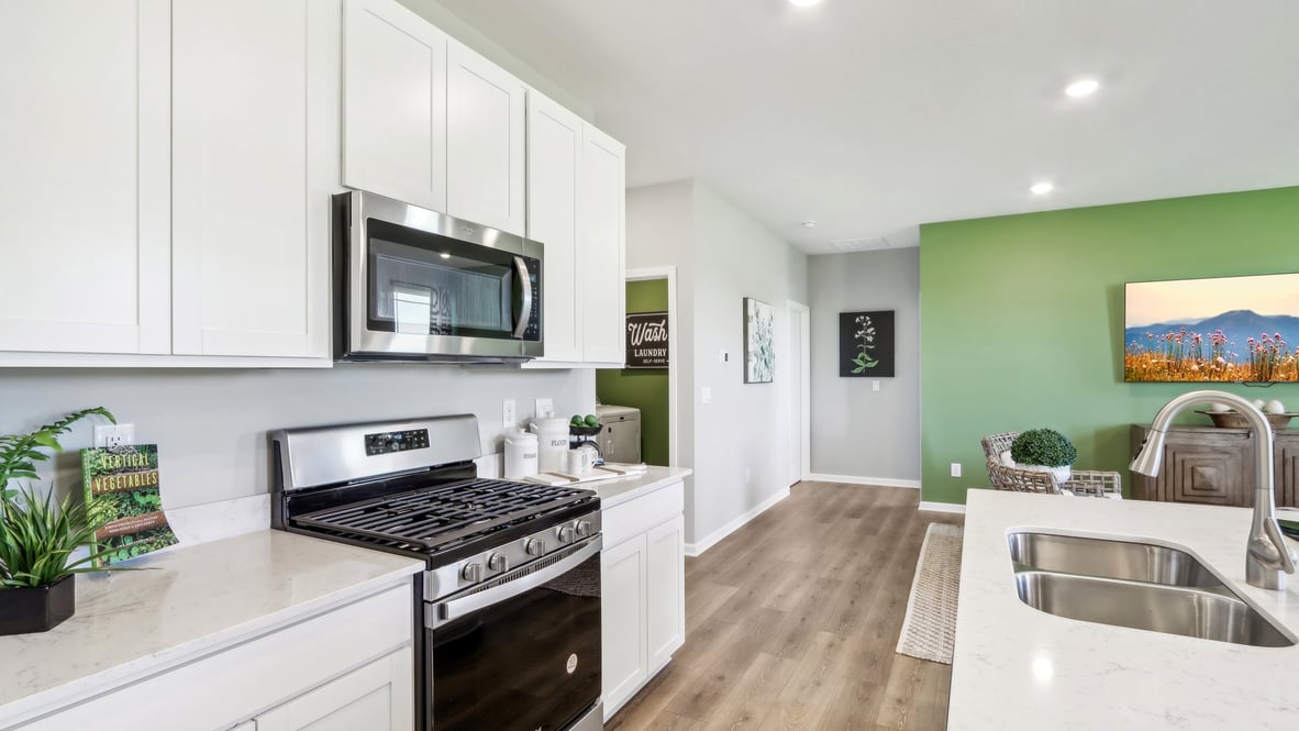 kitchen with white cabinets