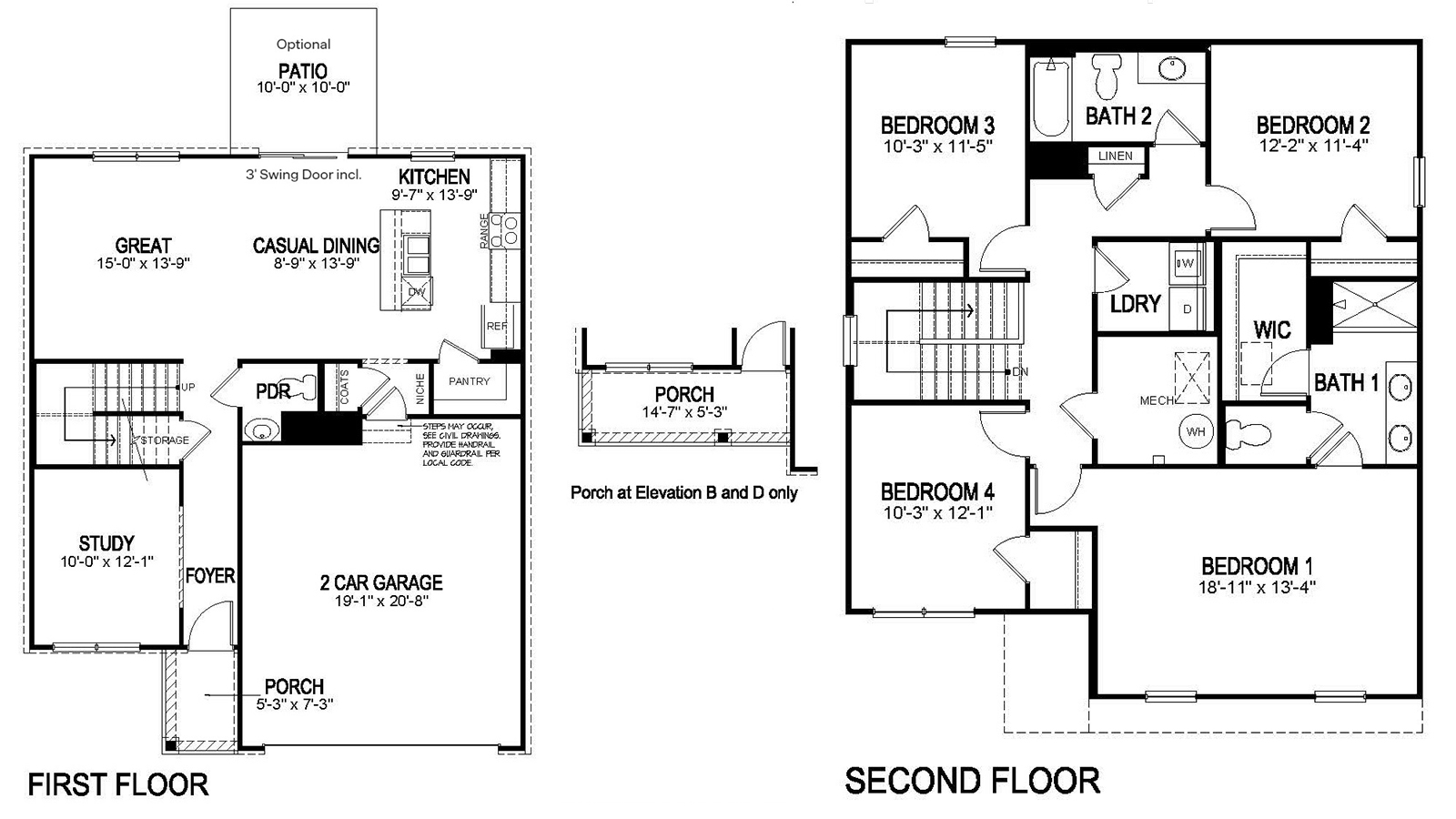 The Bellamy 2 story 4 bedrooms 2.5 bathrooms study den home office pantry kitchen island walk-in closet upper level laundry room second floor laundry room