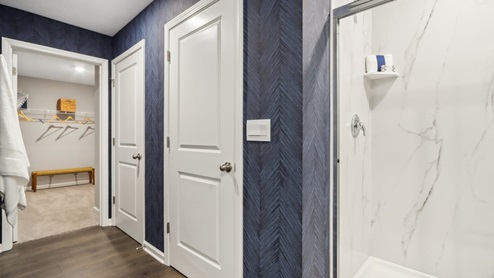 Bathroom featuring a walk in closet and a walk in shower.