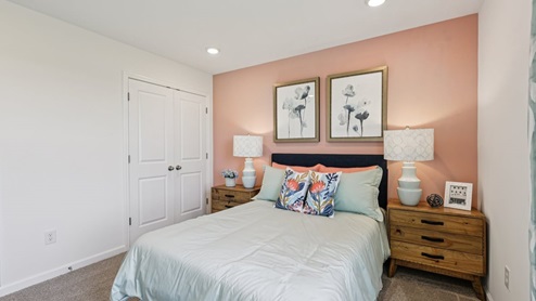 Interior bedroom with closet and accent wall