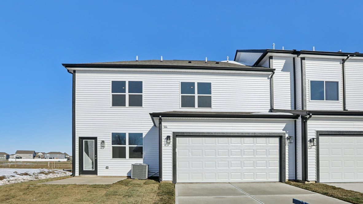 rear exterior view of the townhome