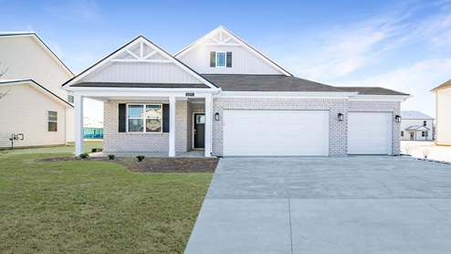 ranch with 3 car garage, white scheme