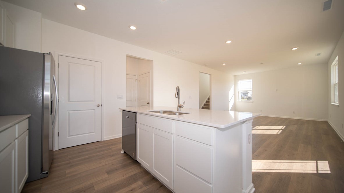 white cabinets and center island