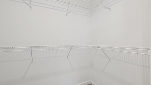 primary bathroom with walk in shower and large walk in closet