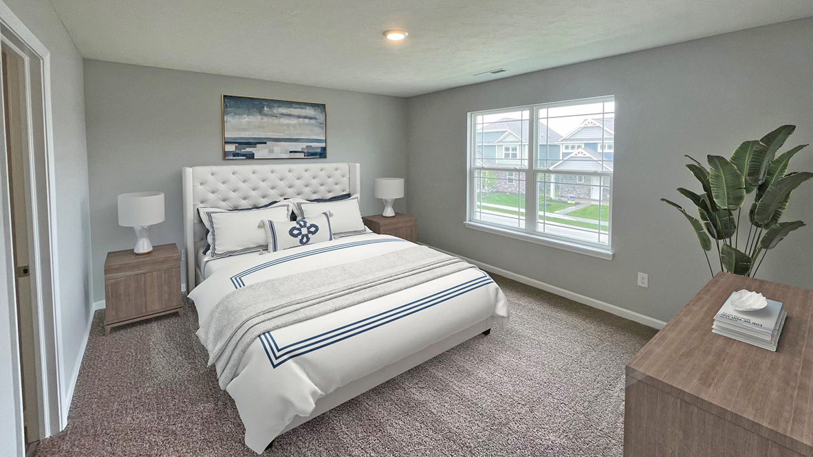 primary bedroom staged