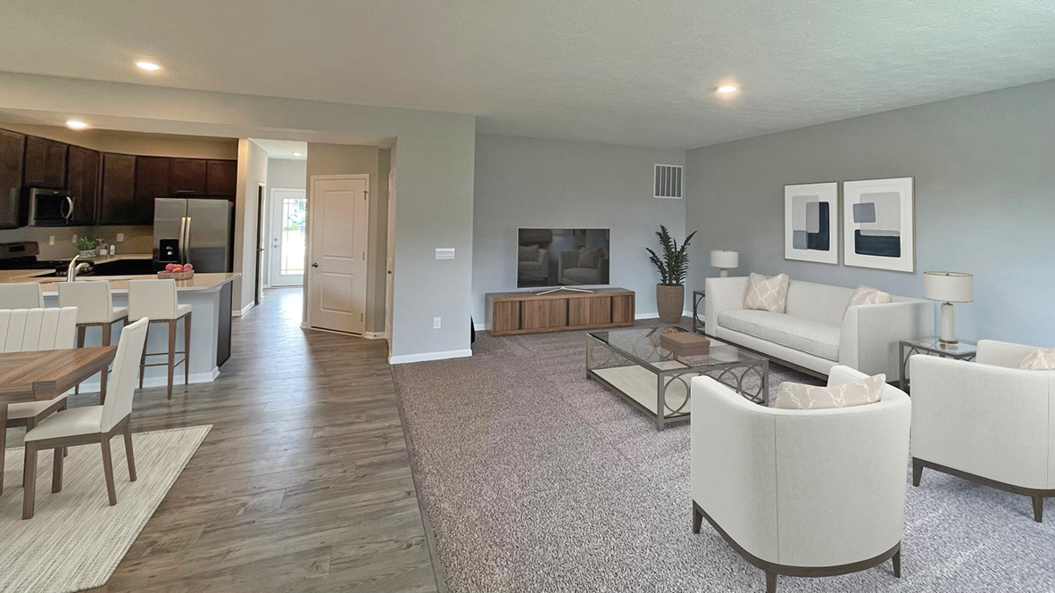 great room and dining staged