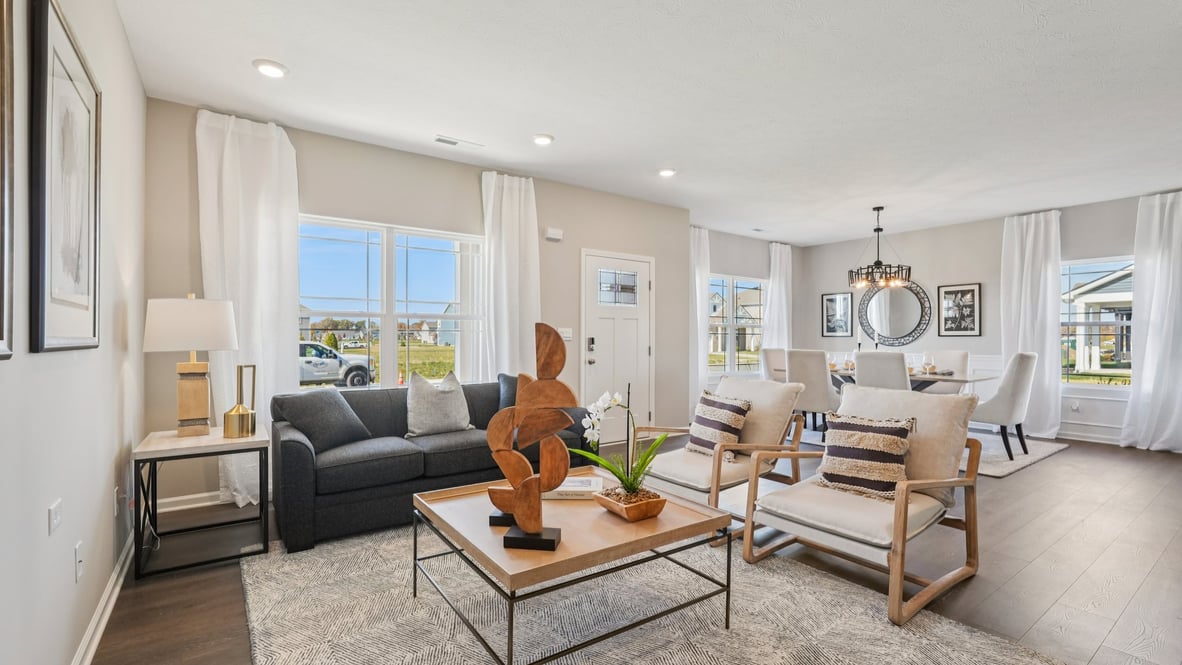 open concept great room dining and kitchen