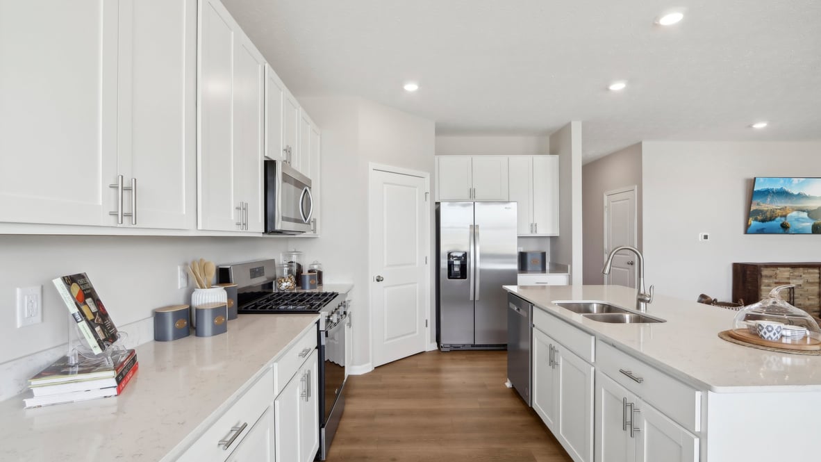 stainless steel appliances and walk-in pantry